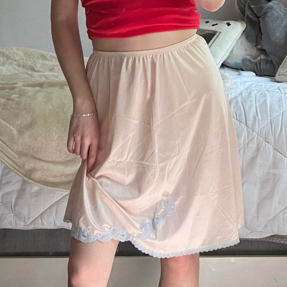 Vintage Pink Lace Trim Slip Skirt
